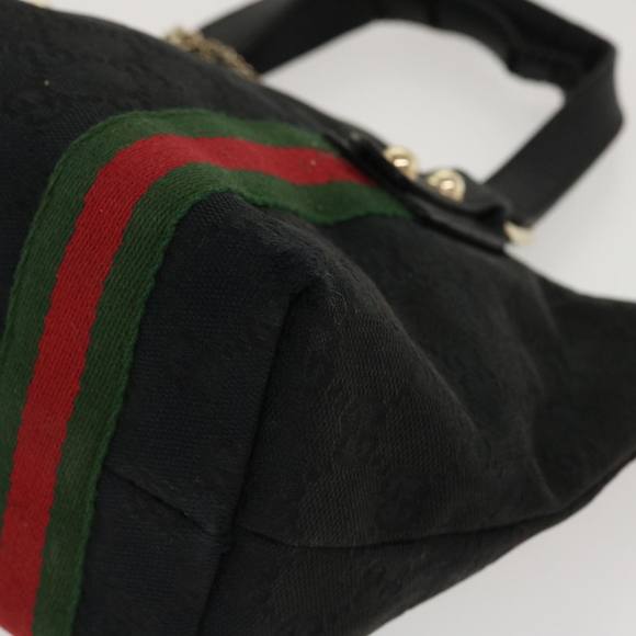 GUCCI Web Sherry Line GG Canvas Hand Bag Black Green Red 213048 Auth rd4507 - Picture 14 of 16